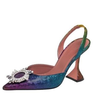 Amina Muaddi Suede Lamé Leather Begum Sling Rainbow